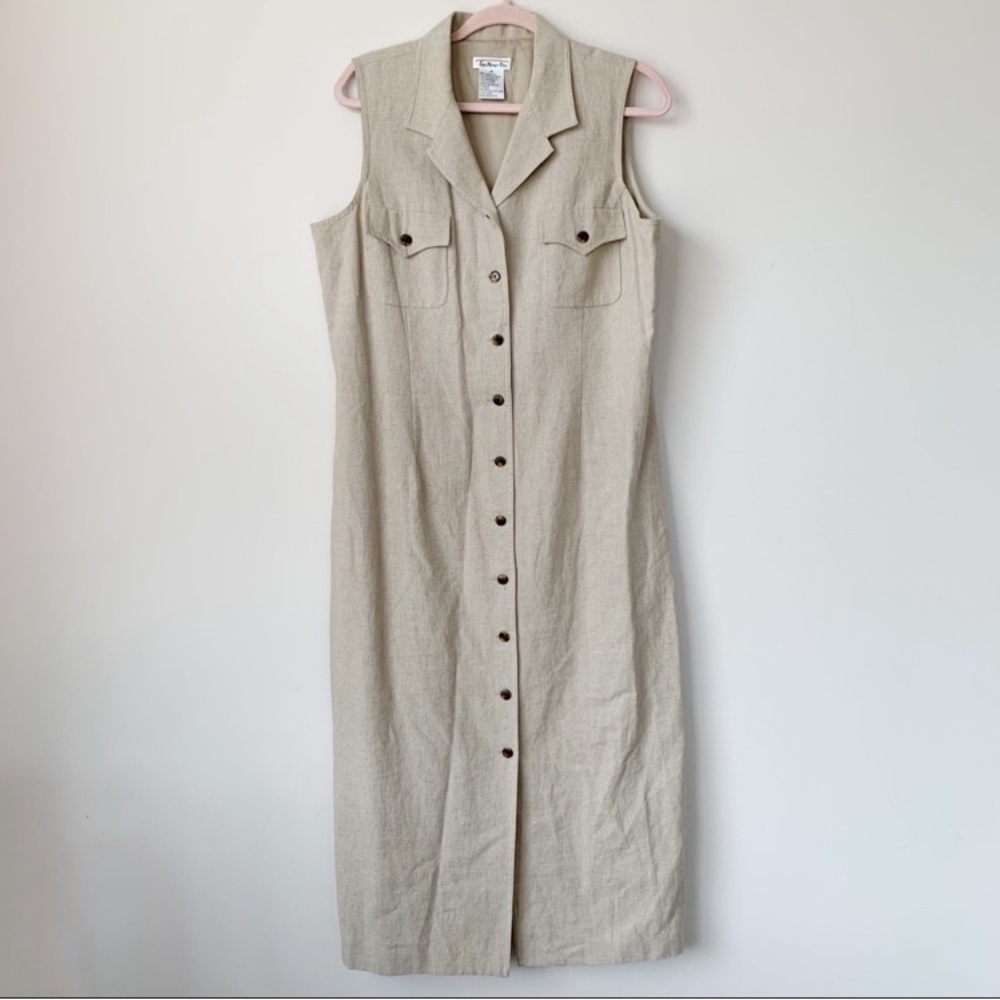 Talbots Vintage Linen Dress Button Front Midi 14
